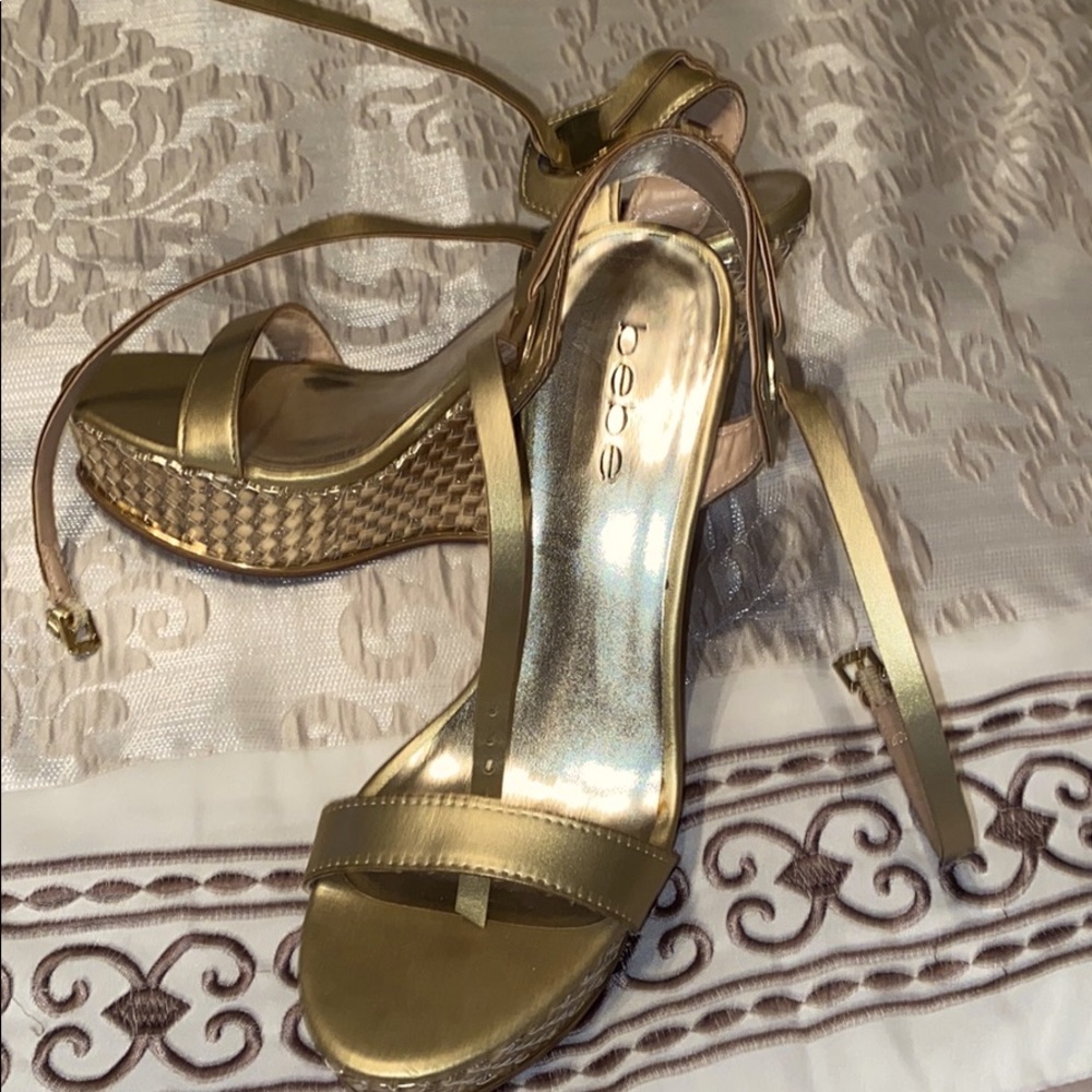 Gold wedge bebe sandals - worn just twice!!